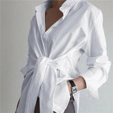 The Long Sleeve Lapel Front Tie Shirt Effortless Style and Comfort